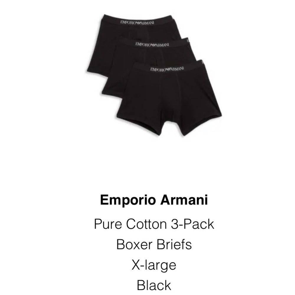 Emporio Armani 3 Pack of Boxers. All Black
